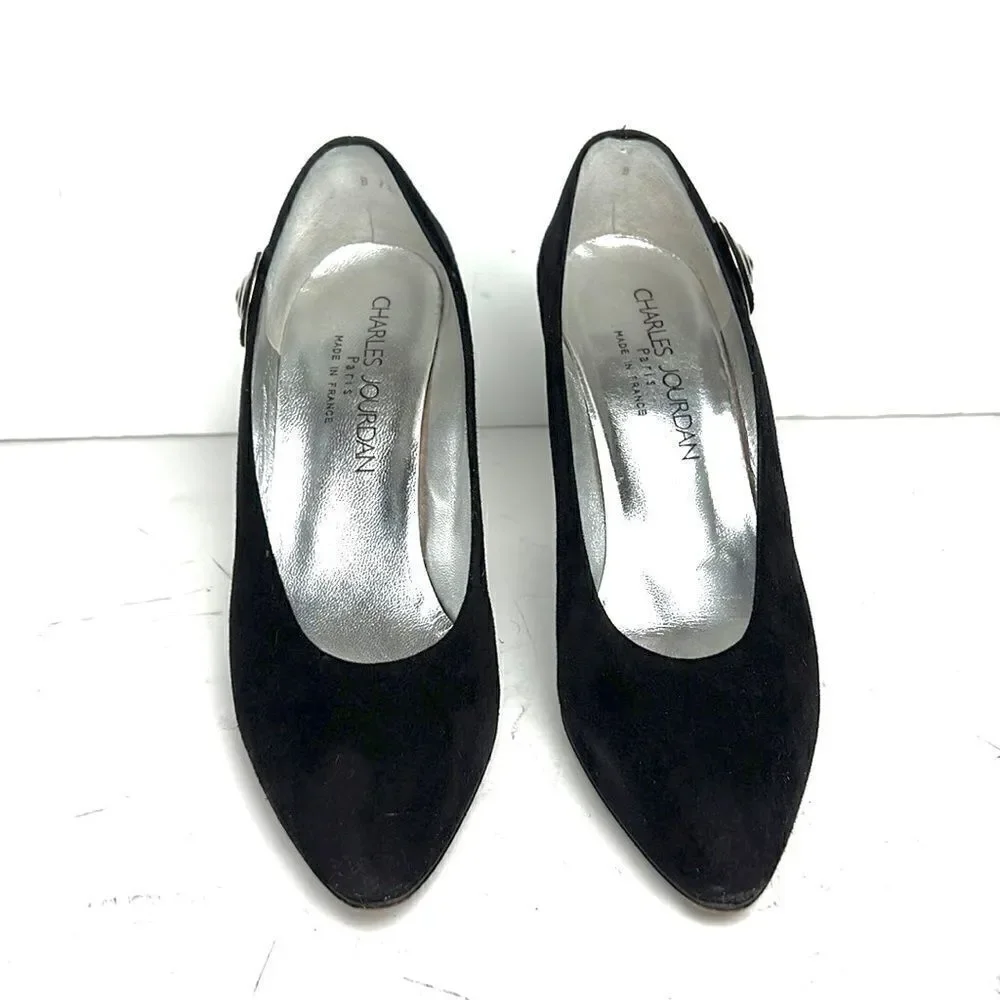CHARLES JOURDAN Paris Black Suede Heels US 9,5-10